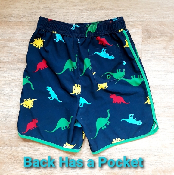 Boy's Blue Dinosaur Swim Trunks + T Rex T-Shirt Size 4T / Toddler Beach Outfit - Picture 8 of 10